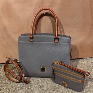Dooney & Bourke Blair Bag w/ matching wristlet in Elephant pebbled leather
